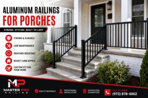 Black aluminum railings for porches installed on a New Jersey home by Master Pro Railing
