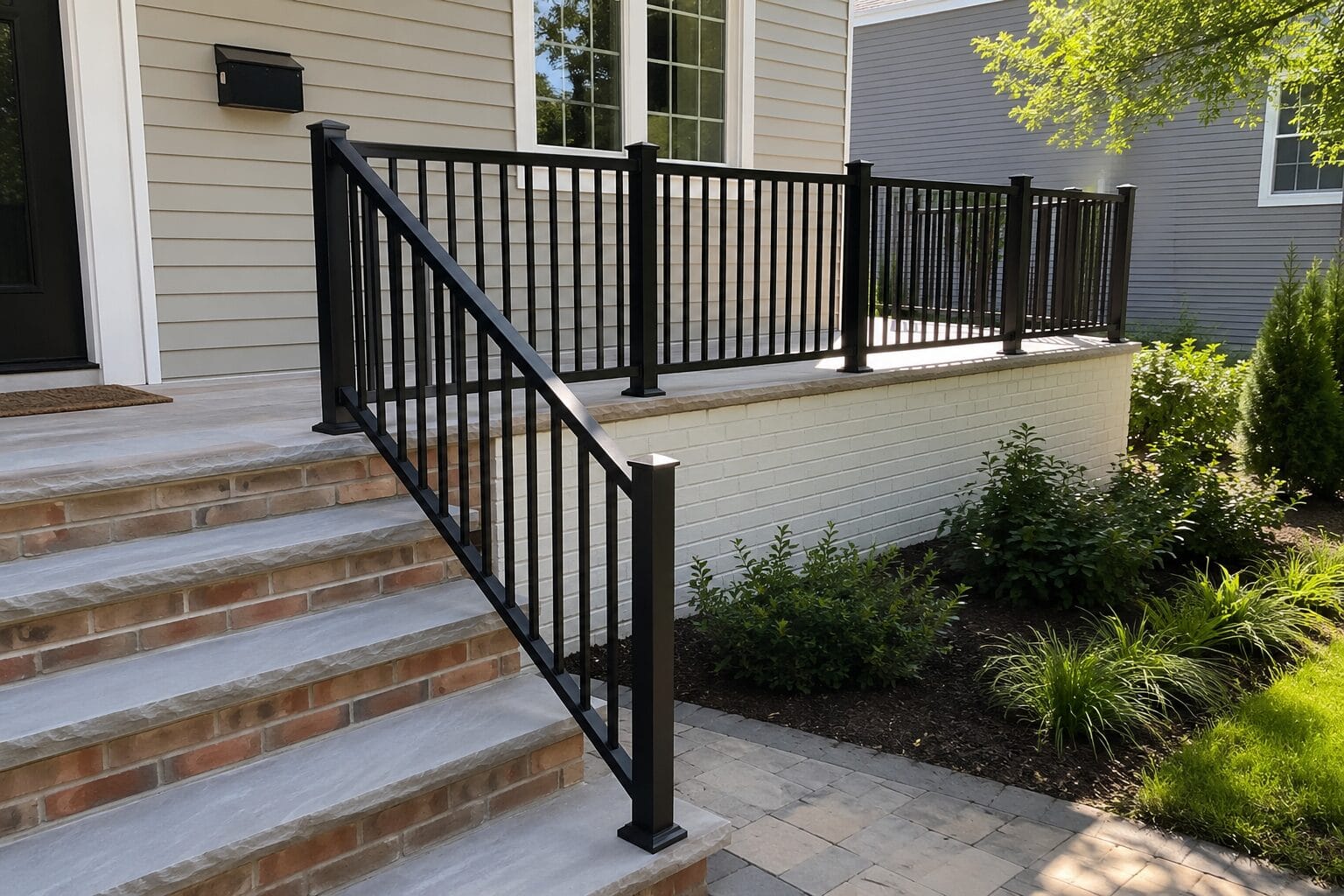 railing replacement New Jersey with black metal porch railing by Master Pro Railing