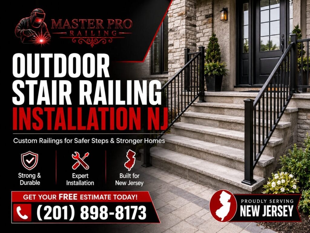 outdoor stair railing installation NJ for front steps by Master Pro Railing