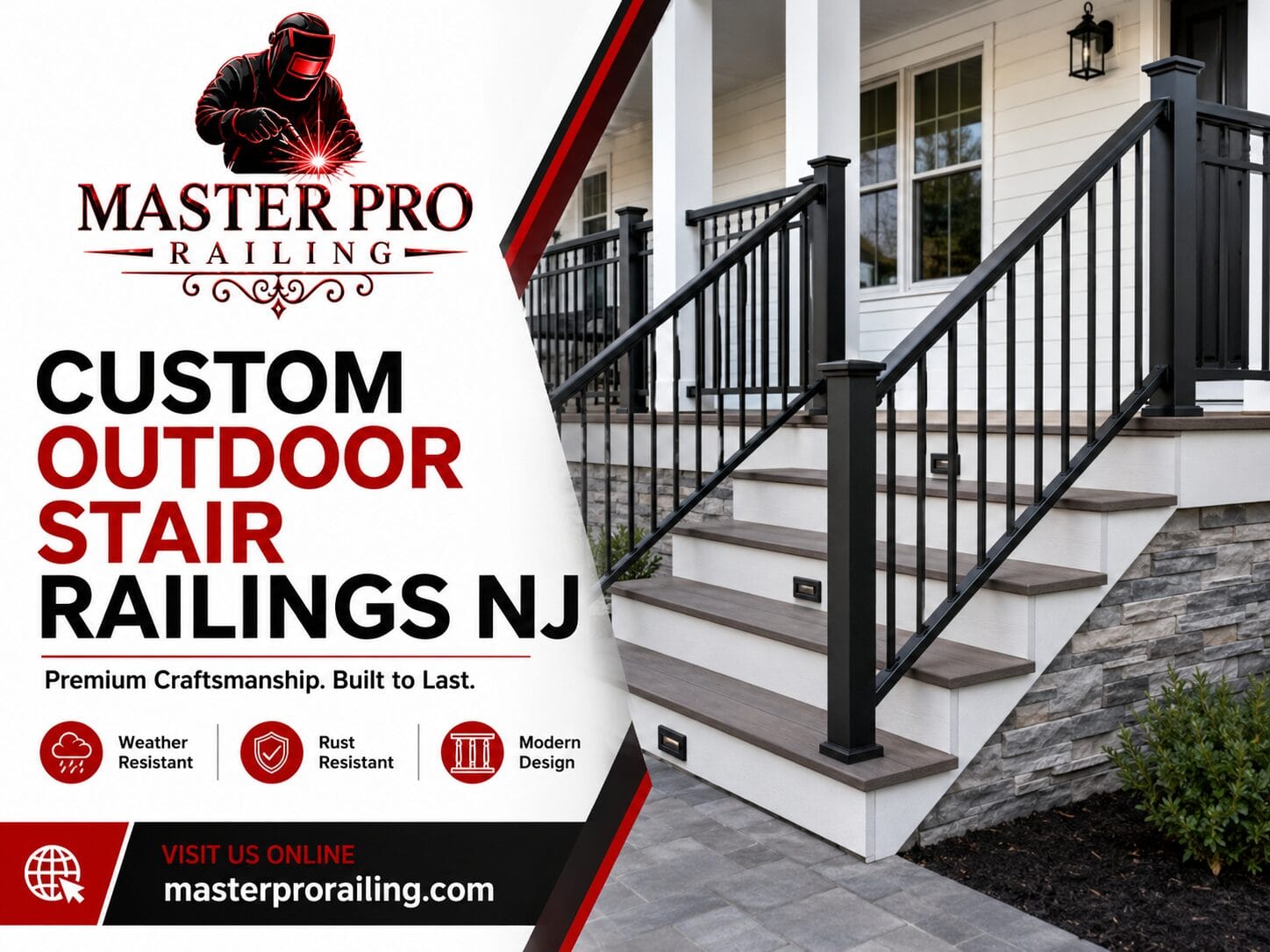 custom outdoor stair railings NJ for porch steps and deck stairs